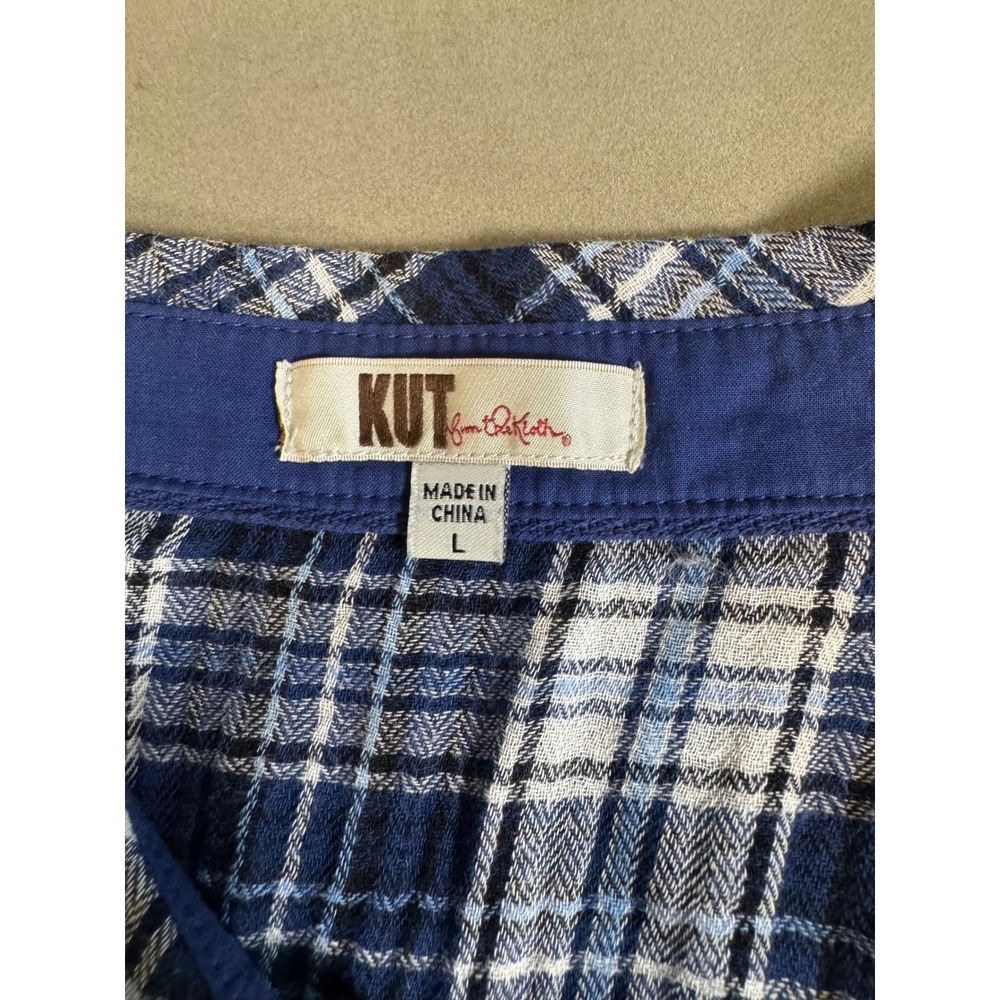 KUT from the Kloth Blue Western Ranch Snap Shirt Womens L Plaid Excellent Top - Picture 4 of 5